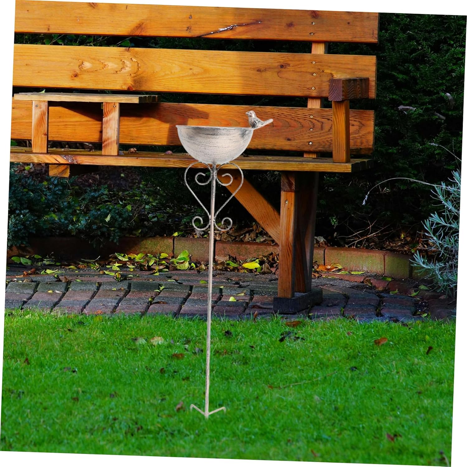 Standing Garden Birdbath with Ground Stake Durable Cast Feeder for Birds Easy Installation Outdoor Decor for Patio and Lawn Decorative Water Feeder