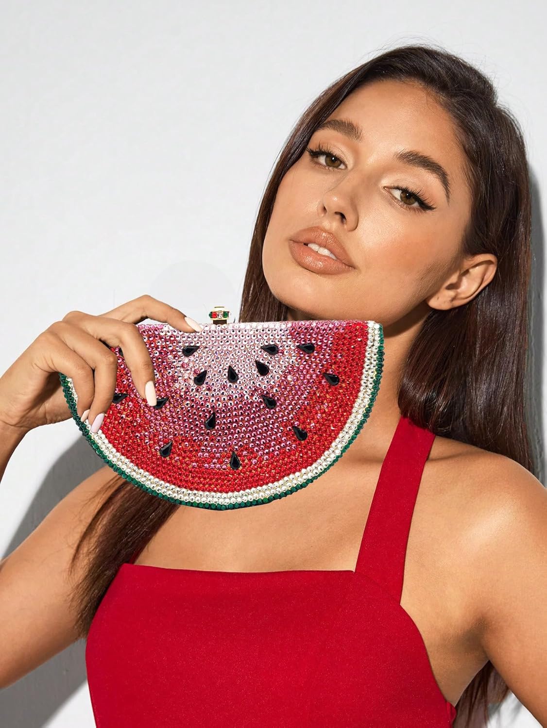 RomanticDesign Cute Watermelon Rhinestone Evening Clutch for Women Glitter Crystal Purse Party Cocktail Banquet Handbag