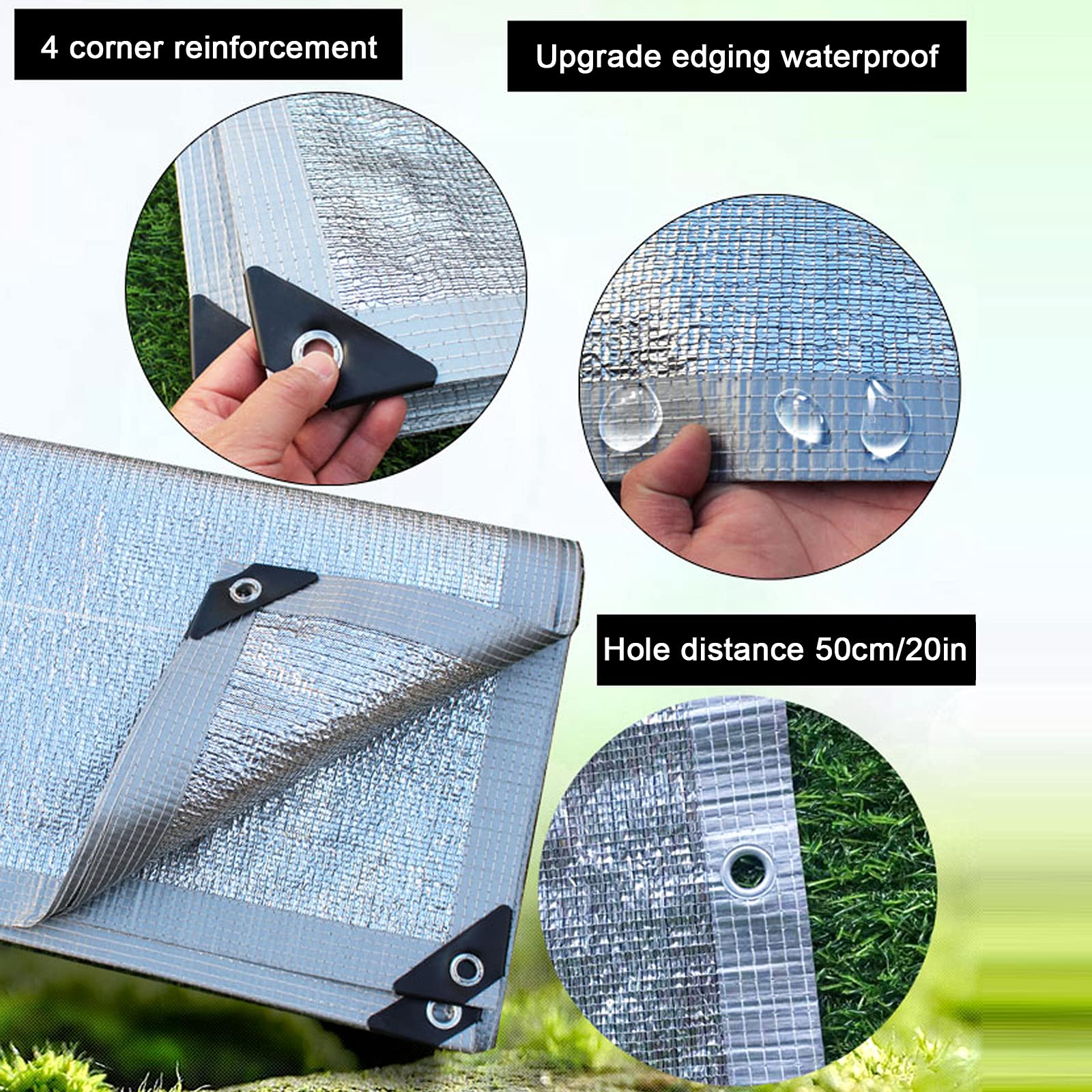 Cubierta de tela reflectante de aluminio e 99% de protección UV, lona de malla transpirable para invernadero y patio (2 x 8 m)