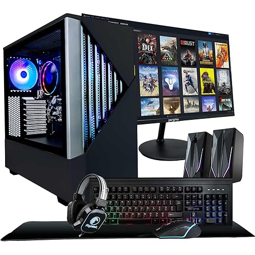 Periphio Reaper Gaming PC, AMD Ryzen 5 5600GT up to 4.6GHz with Radeon Vega 7 Graphics, 16GB RAM, 1TBNVMe SSD, WiFi, Windows 11 Home, Black, 1080p Gaming Computer - Full RGB Gamer Bundle, 24" Monitor