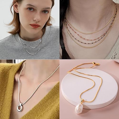 Miniatura 7 de EuTengHao Paquete de 12 cadenas de collar chapadas en plata, cadenas de serpiente a granel para fabricación de joyas, manualidades, 0.472 in (18