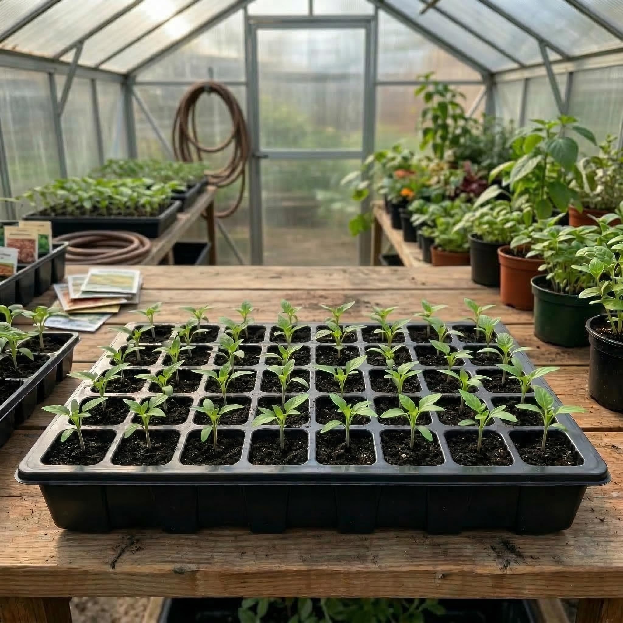 Gardzen Set di 10 propagatori da giardino, vassoi per sementi a 400 celle con cupola e base, 38,1 x 22,9 cm (40 celle per vassoio), nero, interno, rettangolare