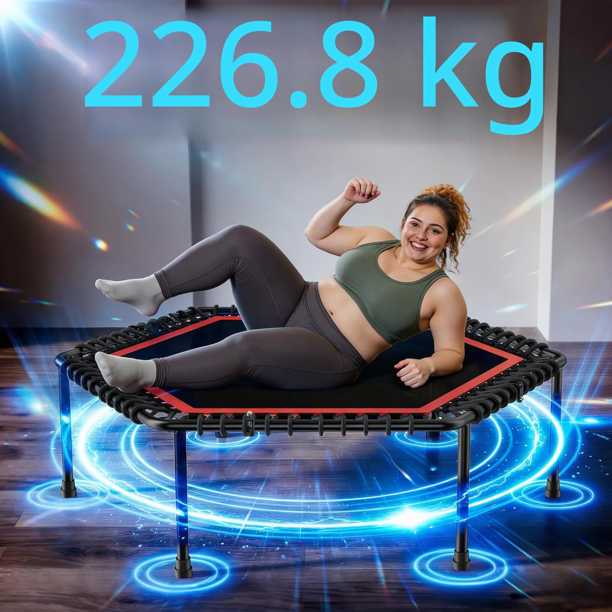 Trampolín de 50 Pulgadas para Adultos, Rebote Interiores y Exteriores con Marco Resistente, trampolín de Fitness elástic para Entrenamiento en casa y Ejercicios Deportivos, Carga máxima de 230 kg