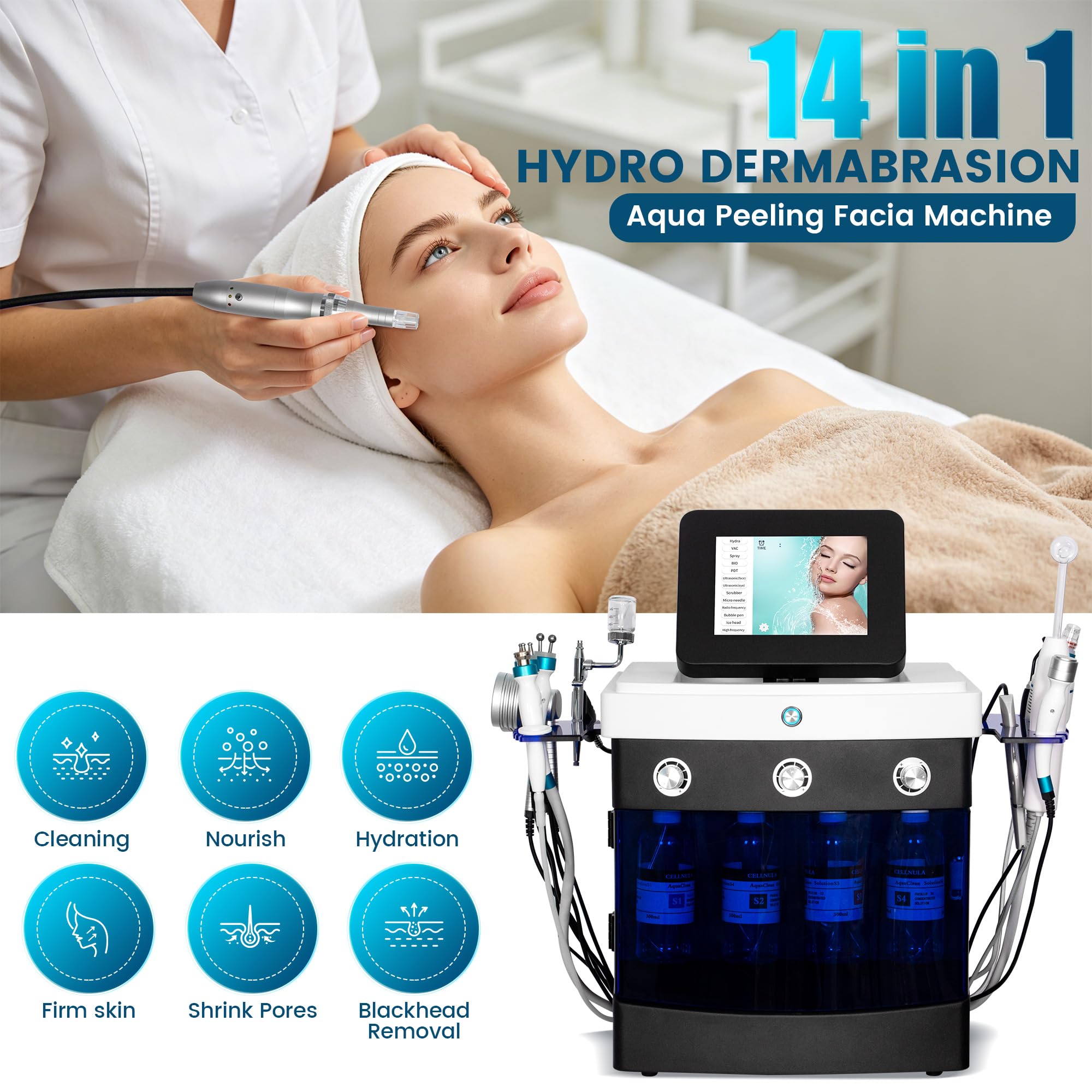 Dispositivo profesional de limpieza facial profunda 14 en 1, eliminación de puntos negros, estiramiento de la piel, reduce las arrugas