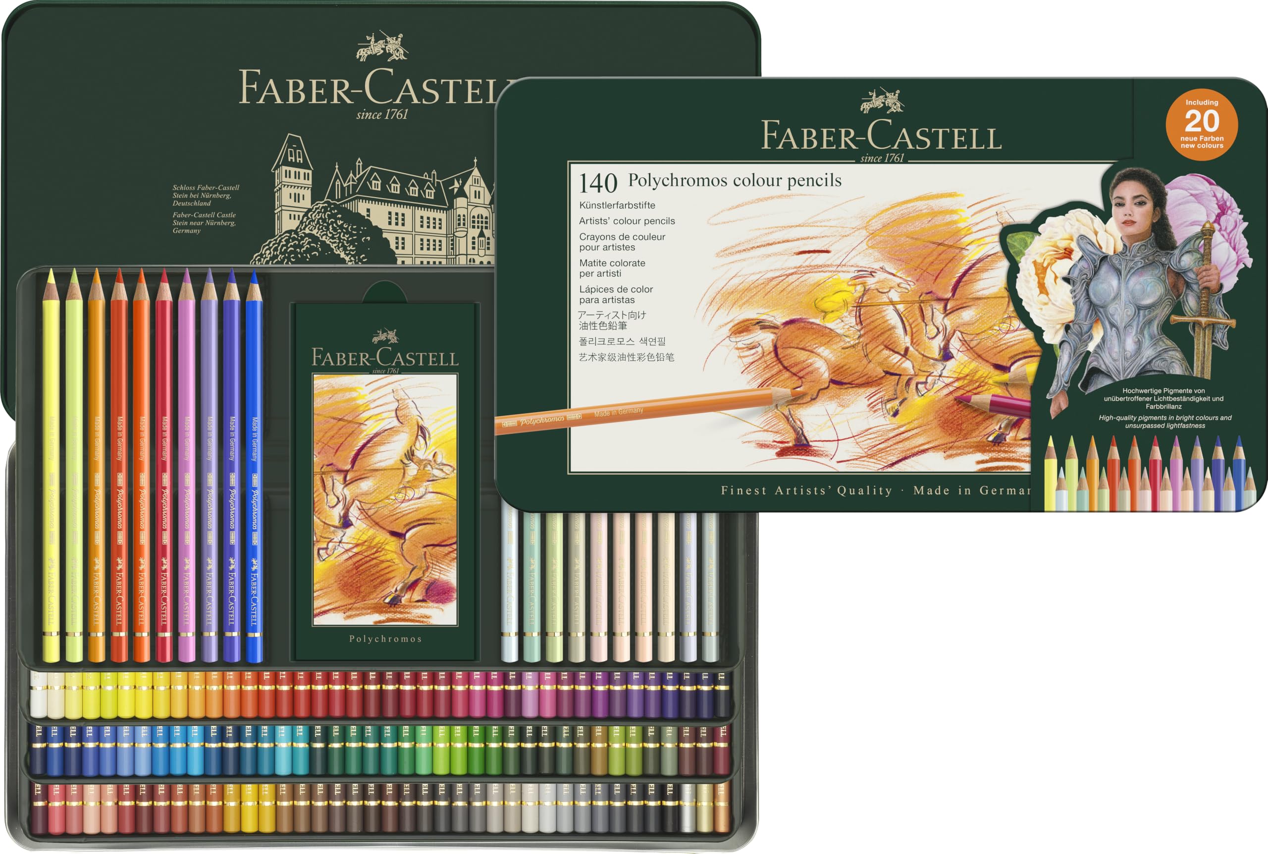 Faber-Castell Art & Graphic Polychromos Boîte de 140 crayons de couleur pour art, artisanat, dessin, croquis, maison, école, université, coloriage