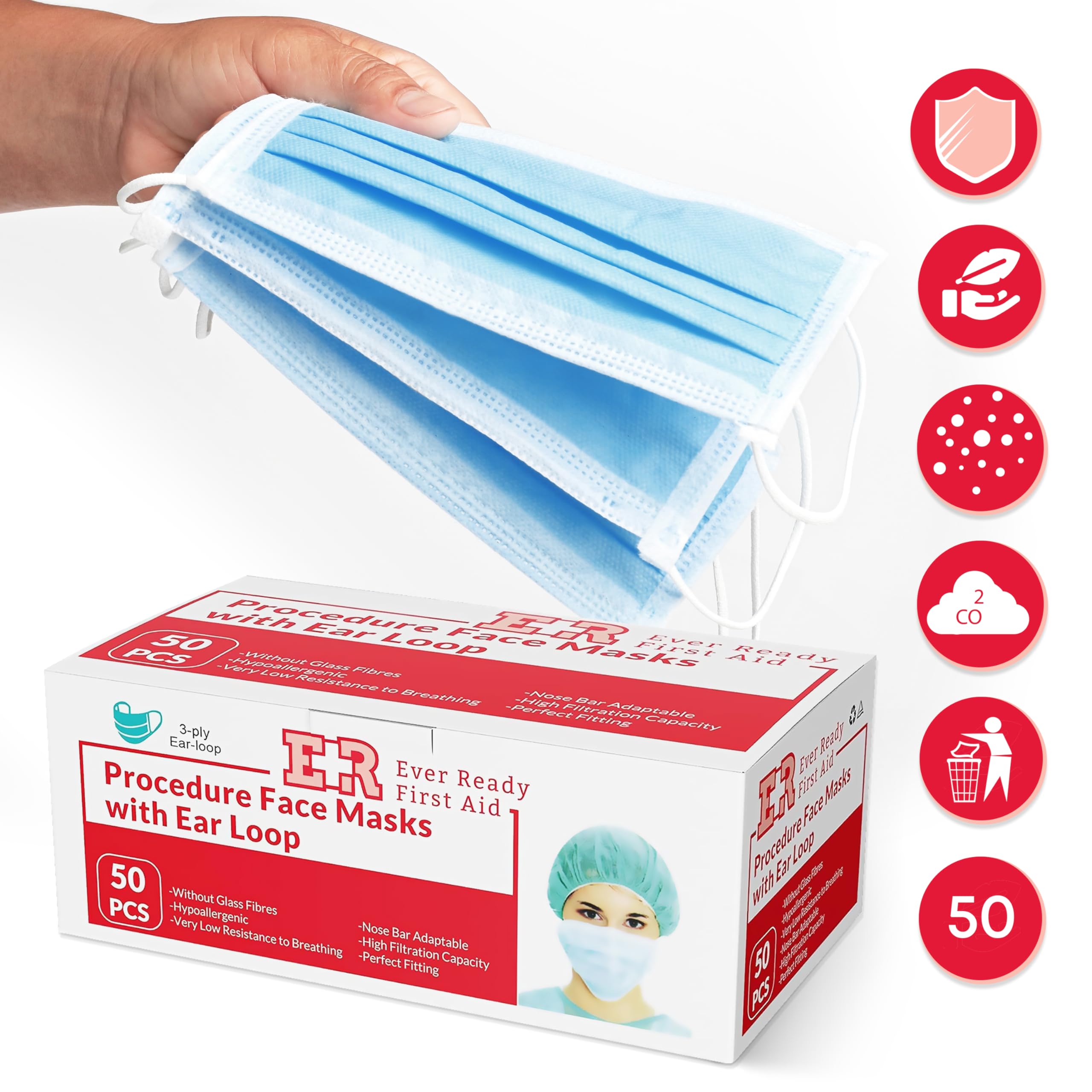 Amazon.com: Ever Ready First Aid 3-ply Disposable face Masks, Ear