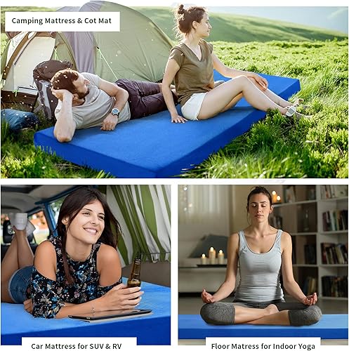 Miniatura 5 de HOMBYS Colchón de espuma viscoelástica impermeable de 3 pulgadas de grosor para dormir al aire libre, tapete portátil enrollable para viajes,