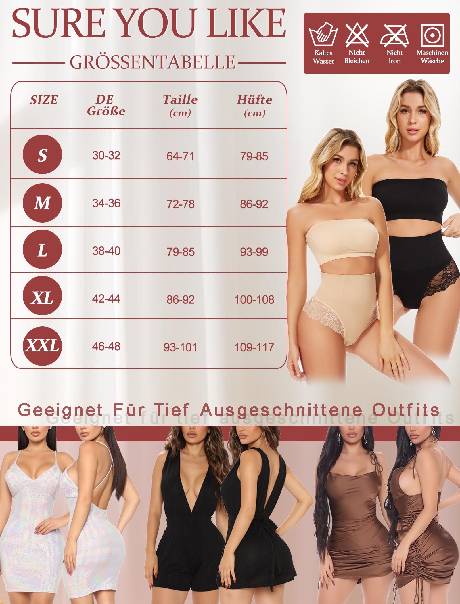 SURE YOU LIKE Shapewear Damen Bauchweg Unterhose Tanga mit Spitzen Miederhose Miederslip für Unterbauch Body Shaper String Figurformende Unterwäsche
