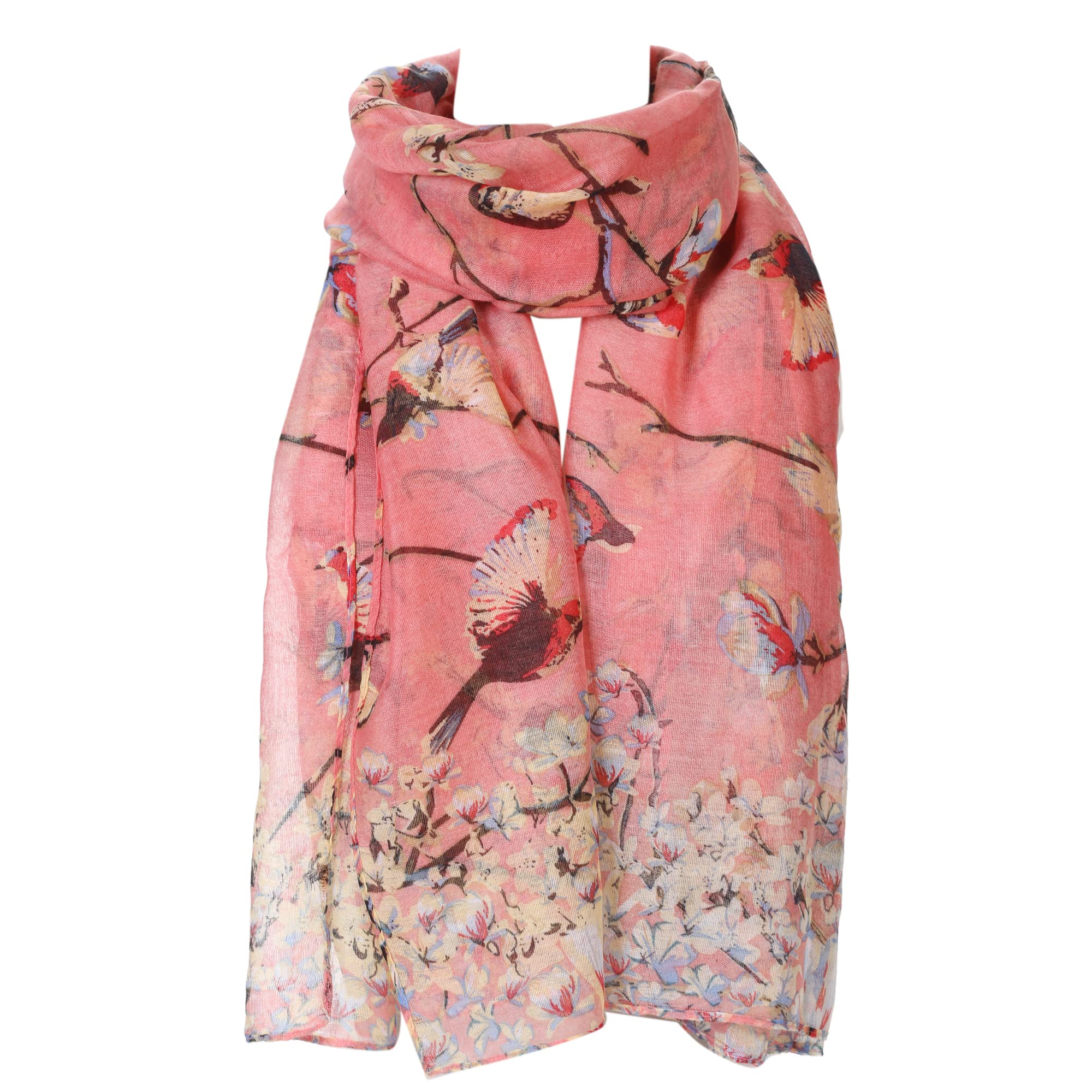 London Scarfs Women's Coral Pink S Fashion Butterfly Print Long Scarves Floral Neck Scarf Shawl (Coral Pink)