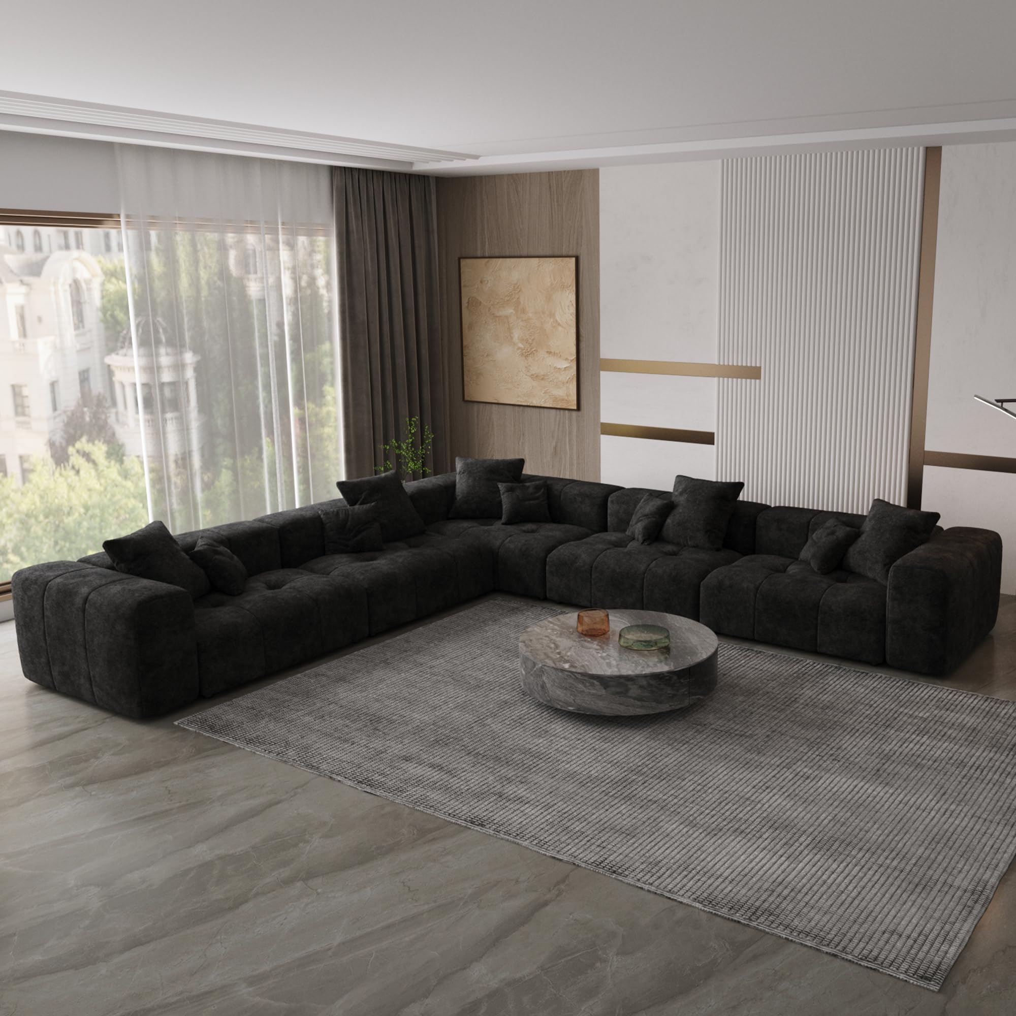 WJShome Oversized Modular Sectional Sofa, V Shaped Couch with Ottoman,Sectional Couches for Living Room,Large Linen Deep Seat with Pillow Couches for