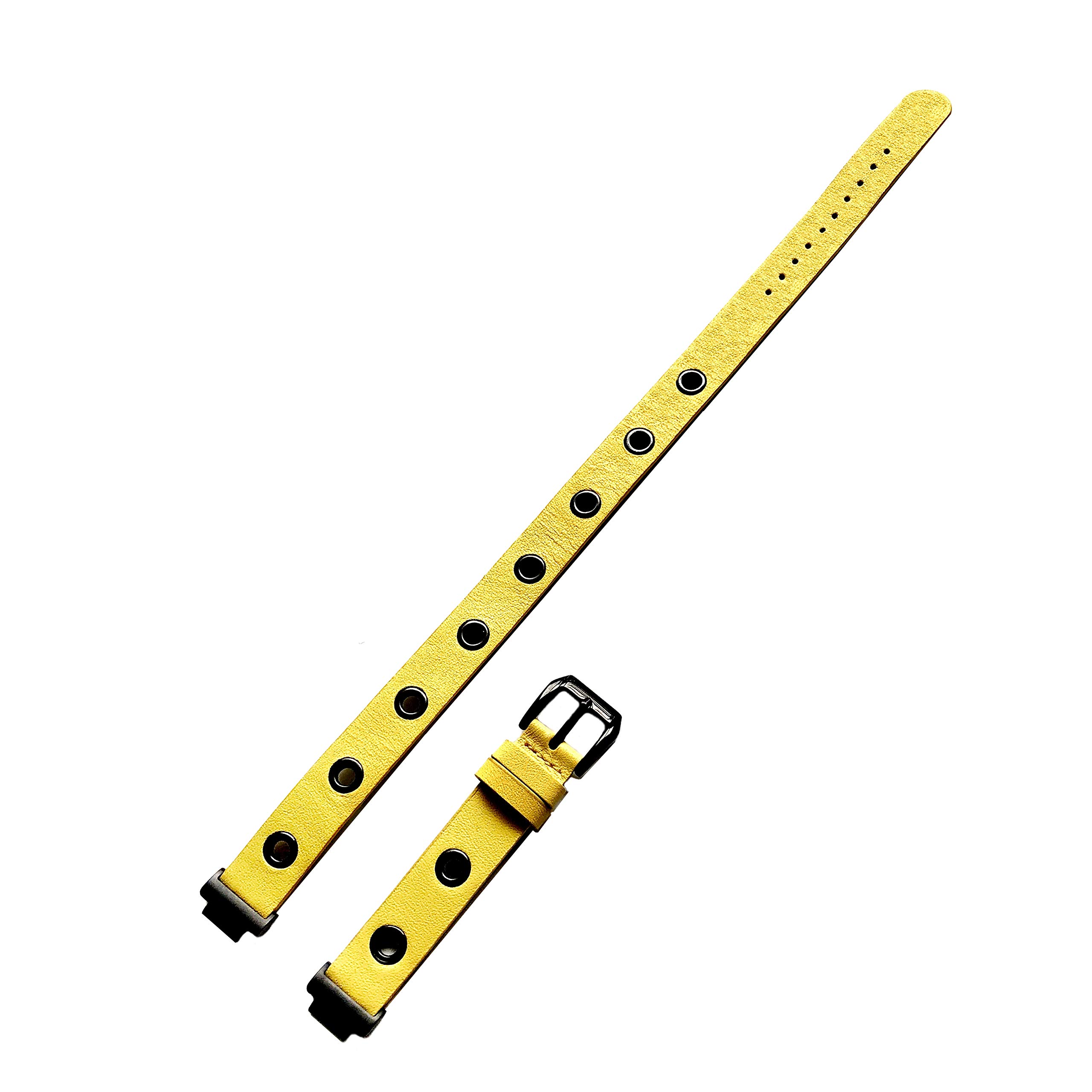 Yellow Double Wrap with Grommets Band Compatible with Fitbit Inspire 2, Inspire HR and Inspire Fitness Tracker Twice Around Wrist Leather Wristband Strap 3. Gold Color Buckle Adapters
