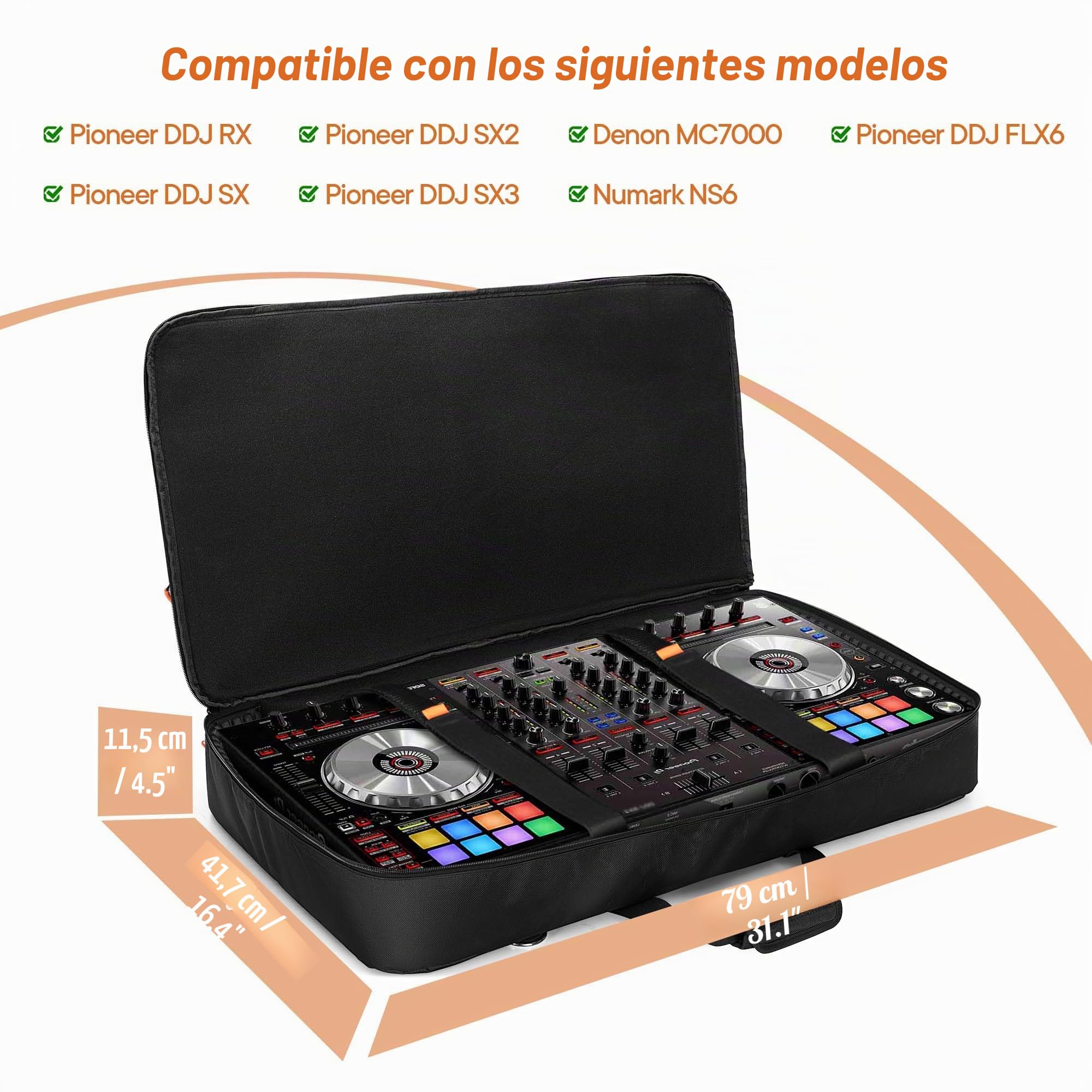 Rexmica Funda de Transporte para Controlador DJ con Dos Bolsillos (L,Negro) | Compatible con Pioneer DDJ RX/SX/SX2/SX3 o la Mayoría de Los Controladores Dj Estándar, para Cables u Otros Accesorios