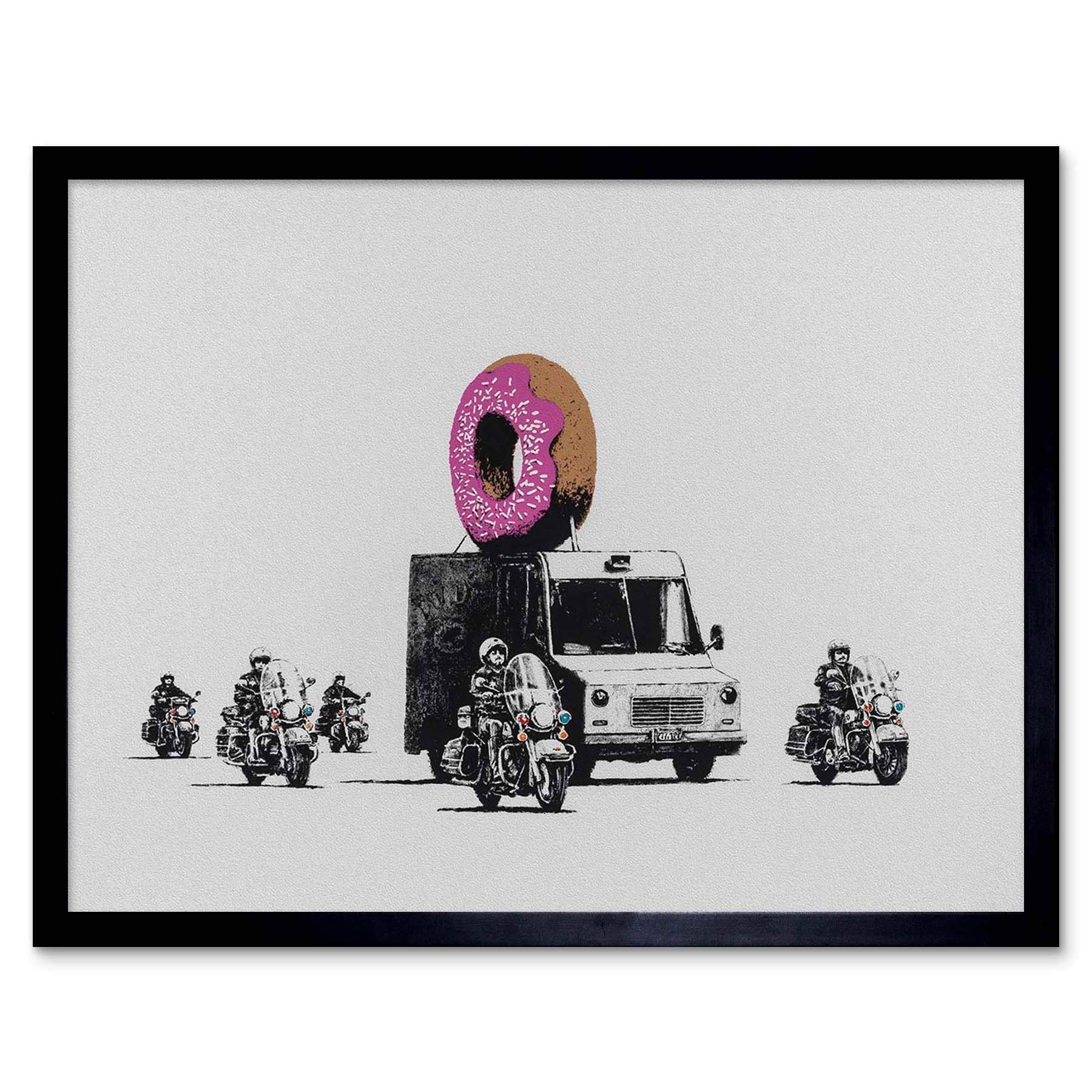 Wee Blue Coo Banksy Donuts (Strawberry) Graffiti Street Art Print Framed Poster Wall Decor 12X16 Inch