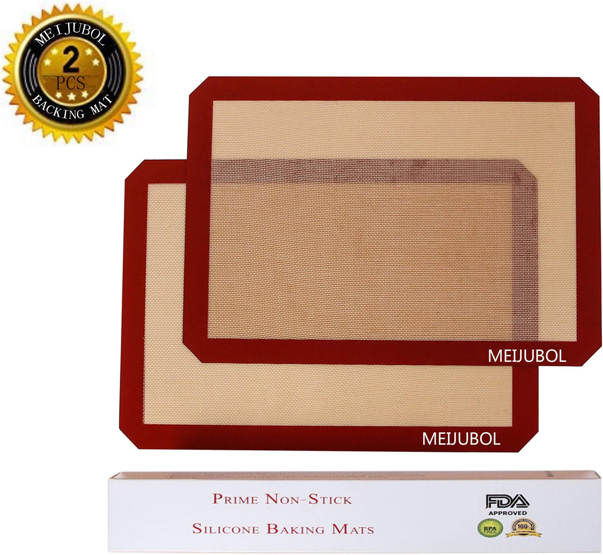 Meijubol Silicone Baking Mat Set of 2 Half Sheet (16-1/2" x 11-5/8") Non Stick Heat Resistant BPA Free Macaroon Mat Pan Tray Liner for Bake Pastry Cookie Bread