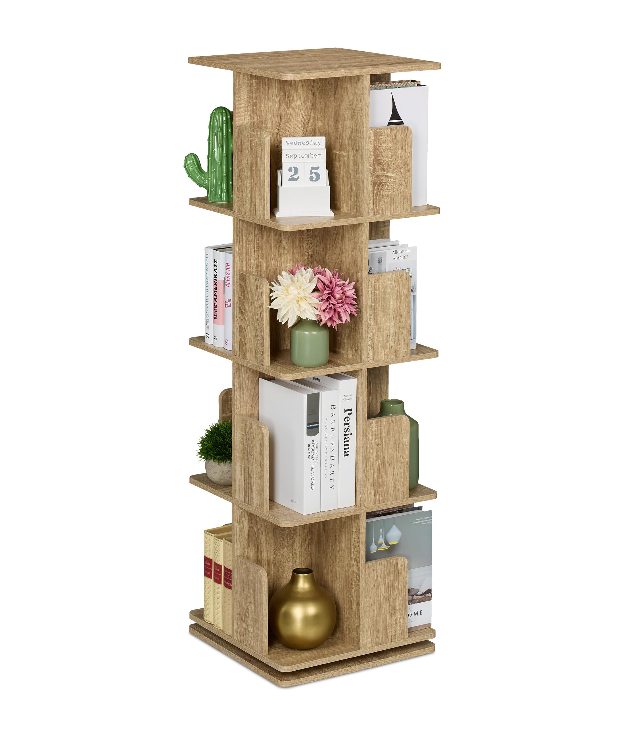 Estantería para libros de pie 360 grados y 125,5 cm de altura en madera y acero