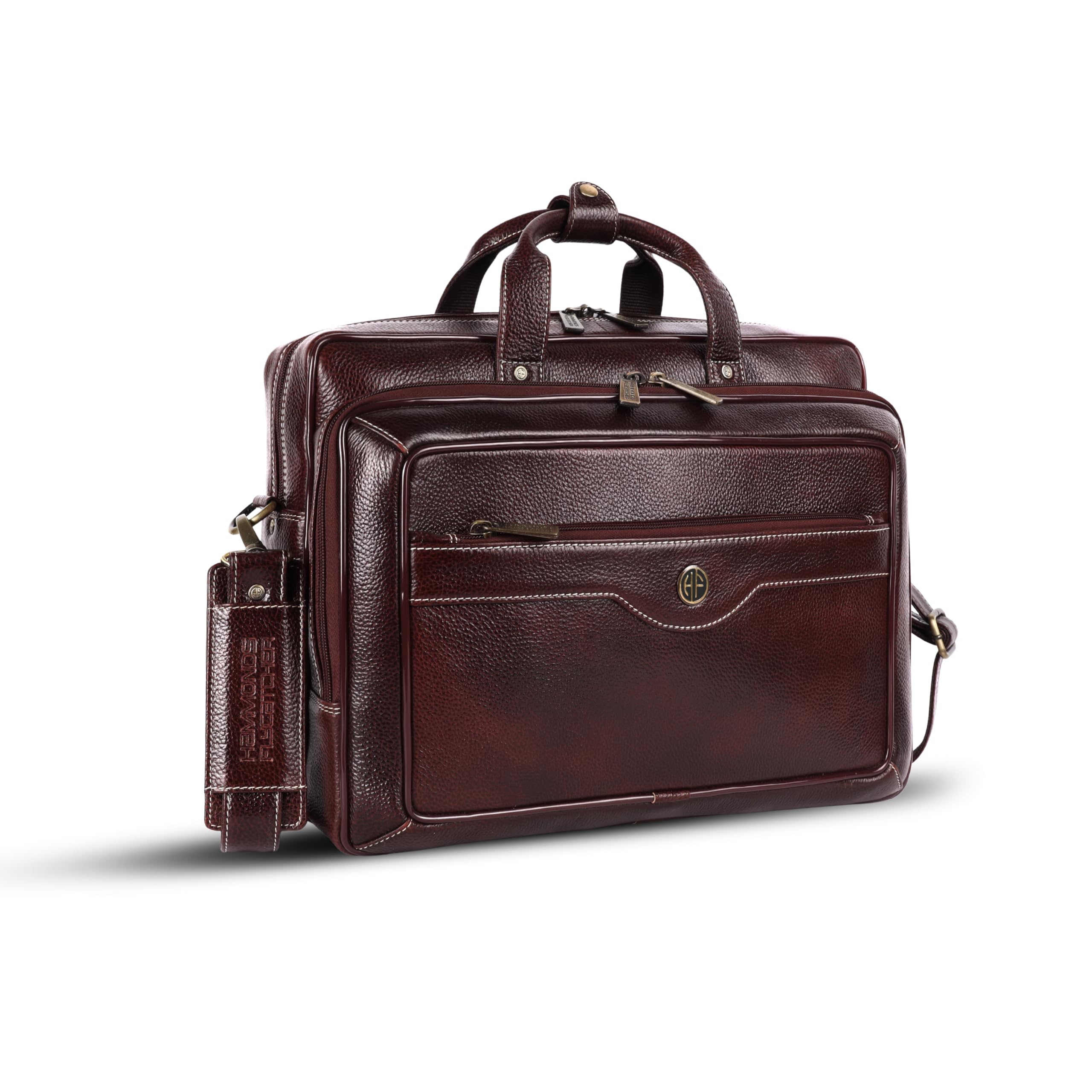 Genuine Leather Expandable Office Bag for Men with Trolley Strap, Adjustable Strap, 15.6 Inch Leather Laptop Bag for Men for Office, Travel, Daily Use - 1 Year Warranty - Brown