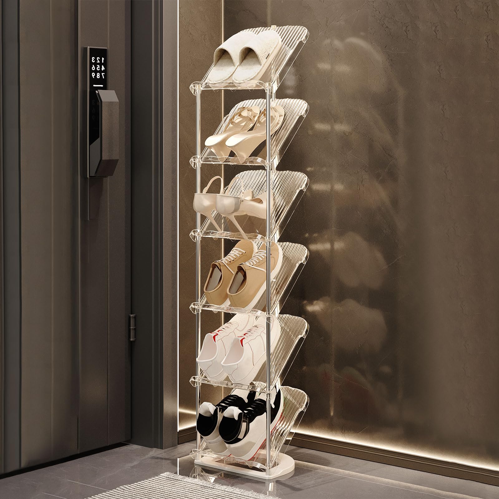 kiss me Sloping Narrow Shoe Rack,5/6/7/8 Tiers Transparent shoe rack small Slim Tall Shoe Storage Rack Vertical Shoe Shelf Stand Holder Organiser Indoor for Hallway, Entryway, Corner (White, 6 layers)