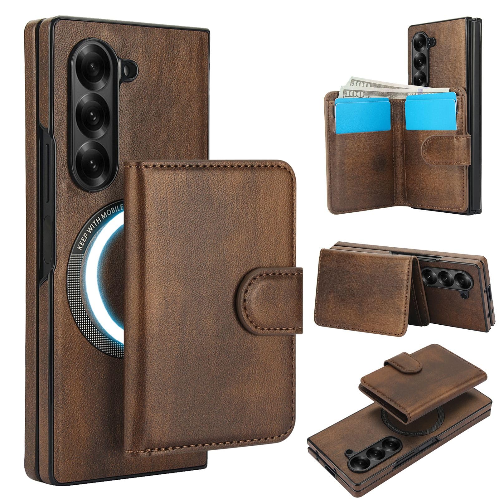 XIMAND for Samsung Galaxy Z Fold 6 Case with 2 in 1 Detachable Magnetic Wallet, 4 Card Slots and Cash Slot,Compatible MagSafe, RFlD Blocking Premium