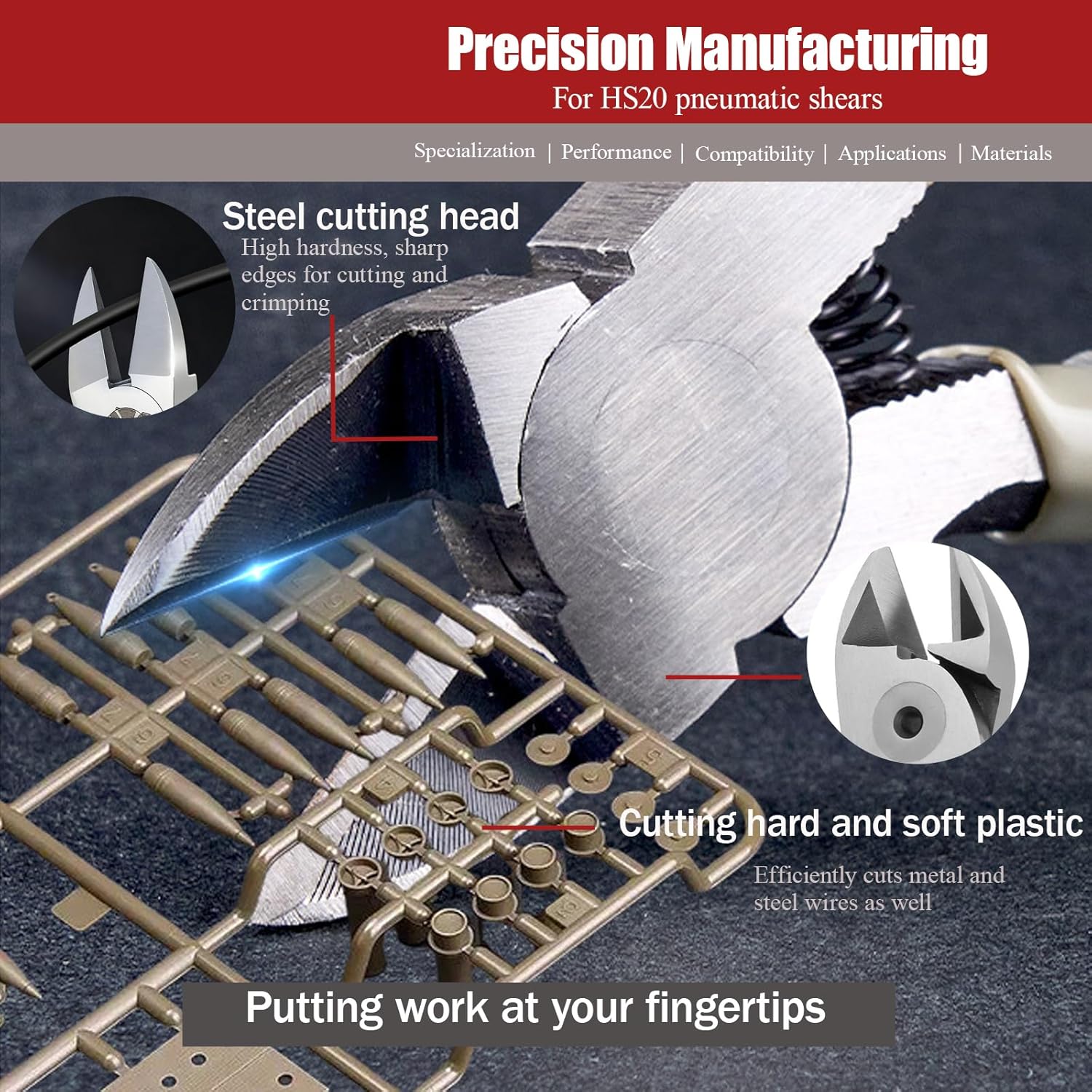 Pneumatic Wire Cutter, Wire Cutter, Air Pneumatic Nipper Shear Cutter Heads, Pneumatic Cutter Head Replacement Air Scissors Head Fit for Hs20 Pneumatic Cutter(S5)