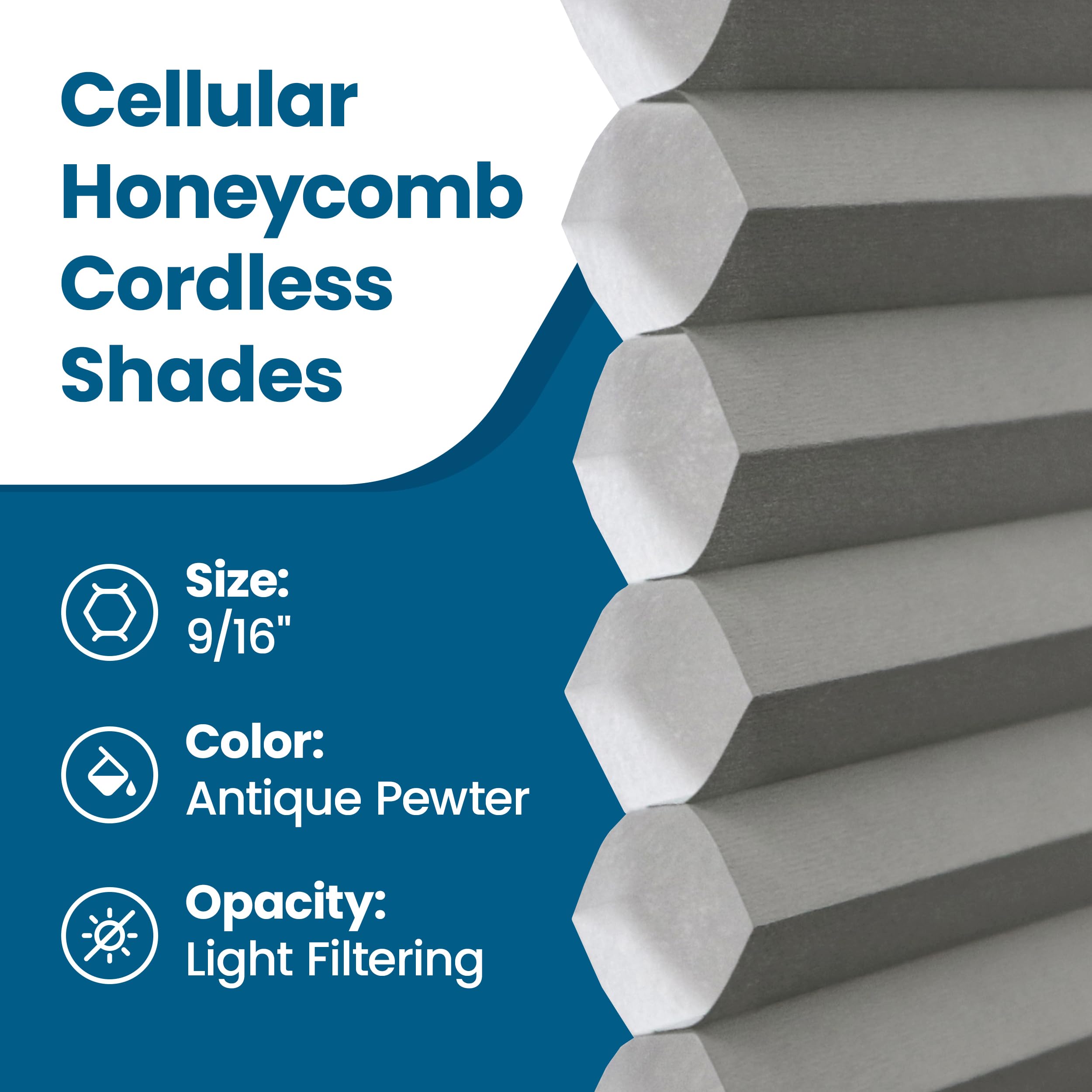 BlindsAvenue Cellular Honeycomb Cordless Shade, 9/16