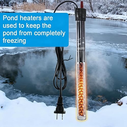 Vista 5 de VIHOSE Calentador de estanque para exteriores de 300 W, 3 unidades, calentador de tanque sumergible pequeño para estanques pequeños al aire libre