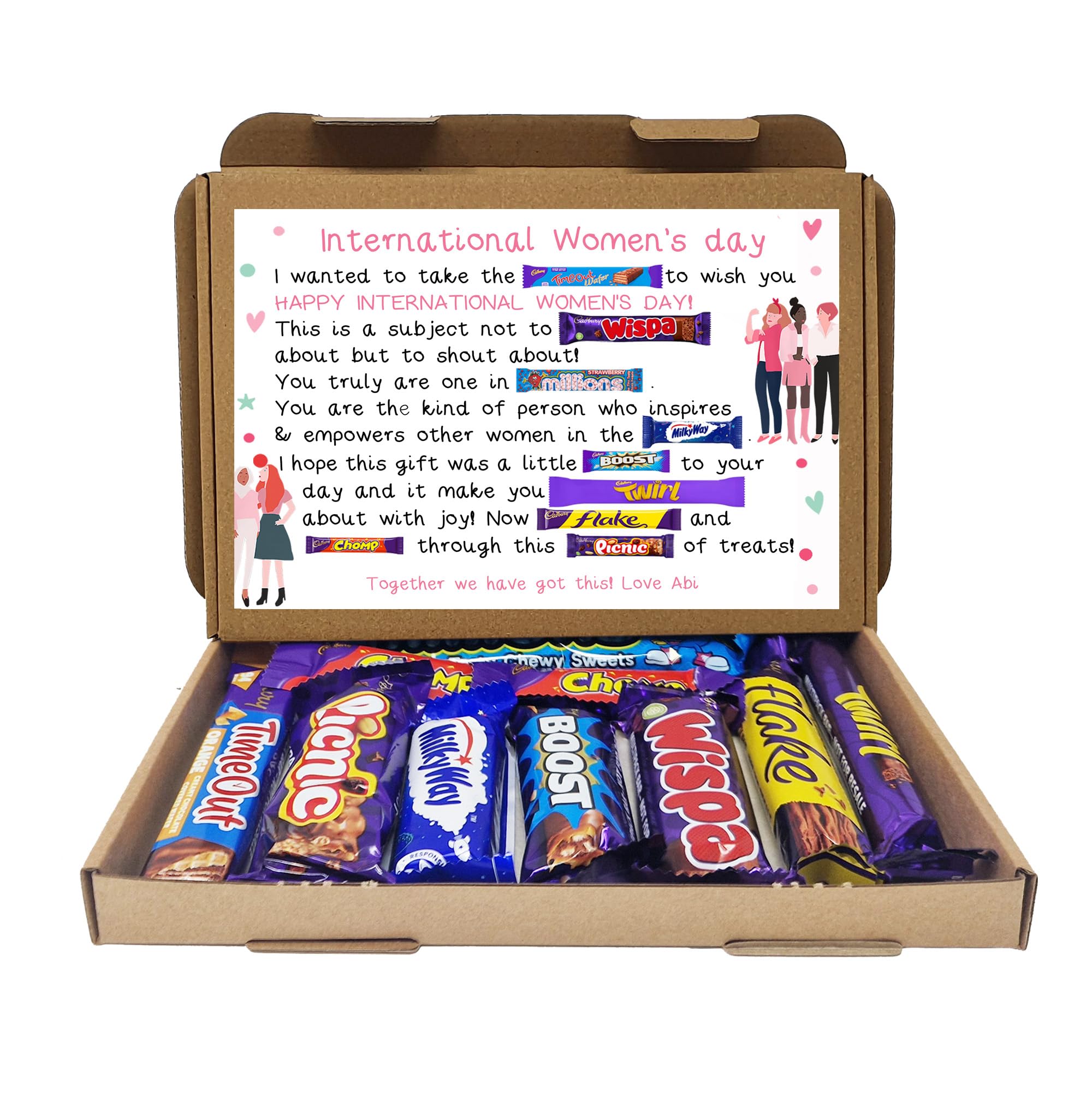 Treasured Forever Women's Poem Treat Box Happy International Day Stickers - Business Sticker Sweet Sweet Cone Bags Empower Her: International Day - (, Box)