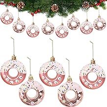 DAHI 8 x Christmas Tree Decorations Candy, Donut Pendants, Glitter Balls 7 x 8 cm, Christmas Tree Pendant (Rose Gold)