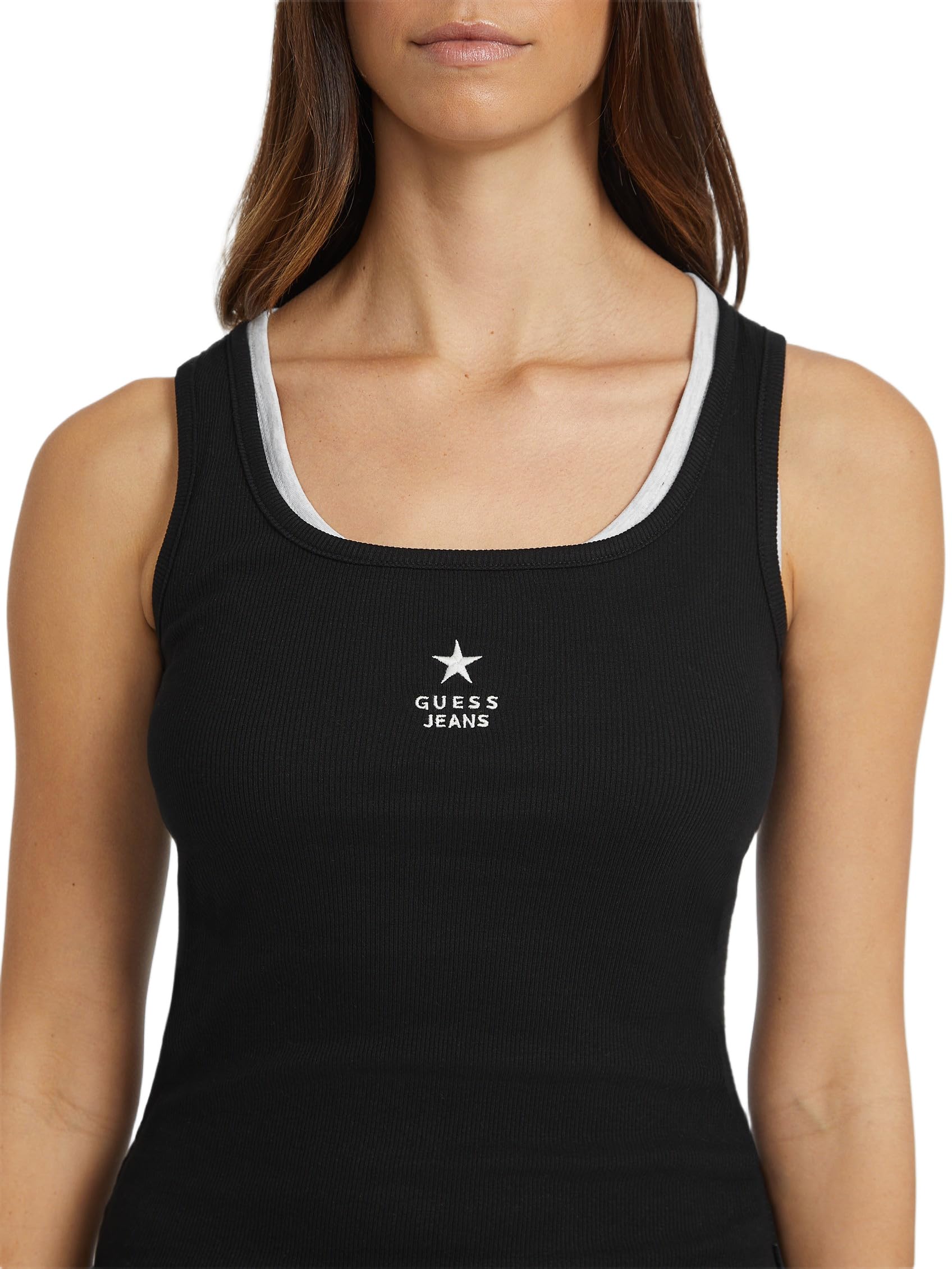Guess Women's Black Embroidered Star Tank Vest in Size 10, Sports Direct