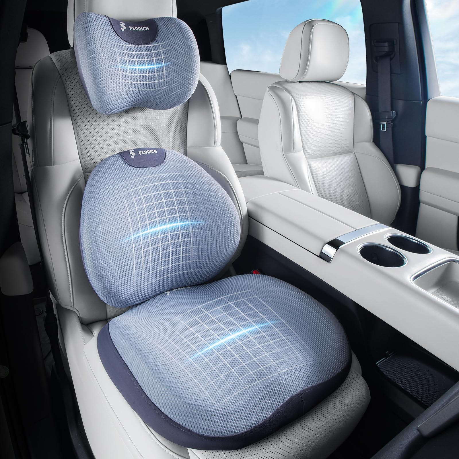 FLORICH Seat Cushion and Lumbar Support Pillow for Office Chair Car, Car Neck Pillow, Ergonomic Memory Foam Back Support for Office Gaming Chair