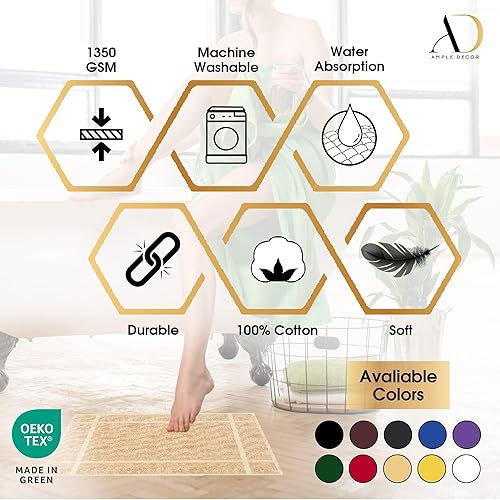 Miniatura 6 de Tapetes de baño 100% algodón, 34 x 20 pulgadas, certificado Oeko Tex de 1350 GSM, construcción sólida, gruesa y afelpada, súper absorbente para