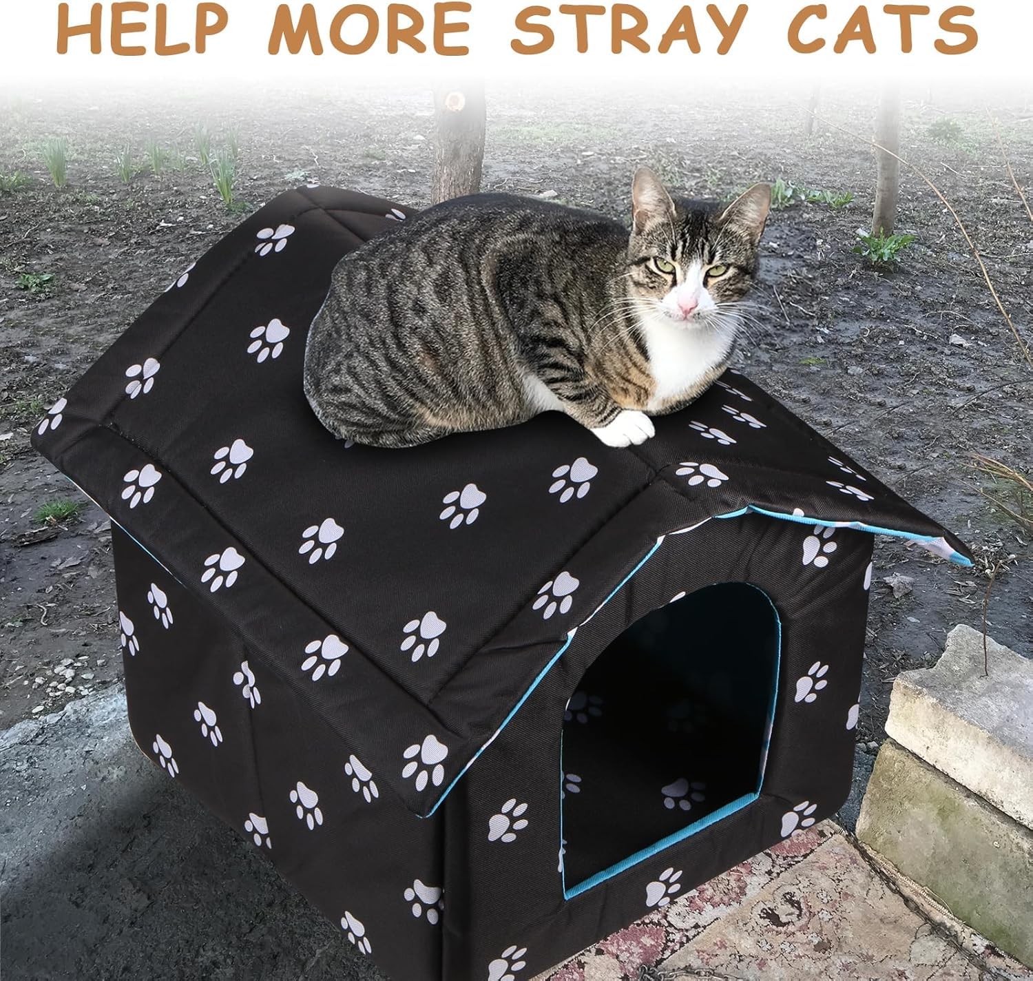 منزل للقطط في الهواء الطلق من هوومفيت، مأوى للقطط الضالة الدافئة مقاومة للطقس في الخارج والداخل، بيت معزول قابل للطي للحيوانات الاليفة، كهف للقطط الضالة (متوسط)