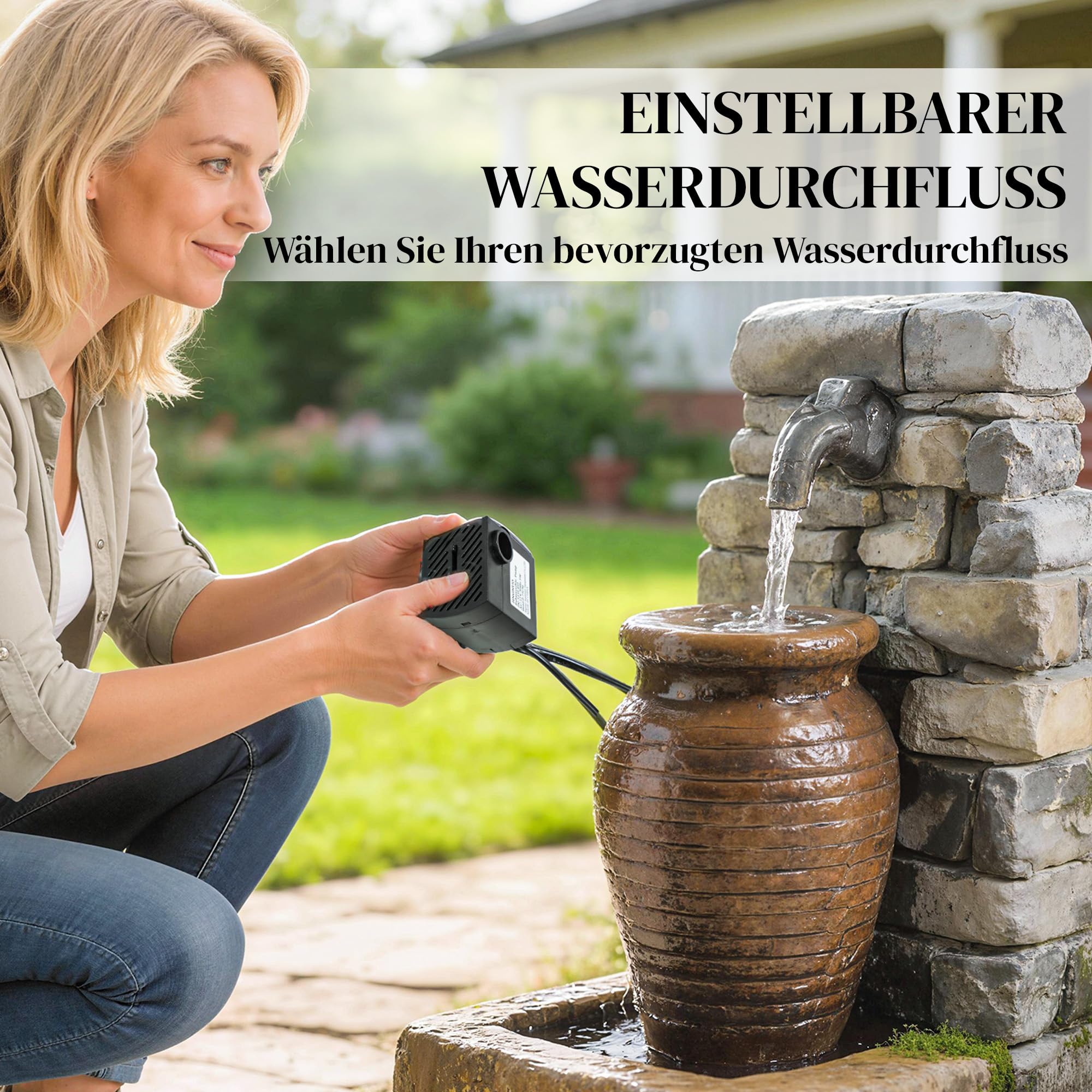 Outsunny Springbrunnen 3-stufig Gartenbrunnen mit LED Beleuchtung verstellbare Pumpe Steinwand Krugdesign, Zimmerbrunnen Wasserspiel Zierbrunnen Terrassenbrunnen für Garten Rasen 26 x 20,5 x 57 cm