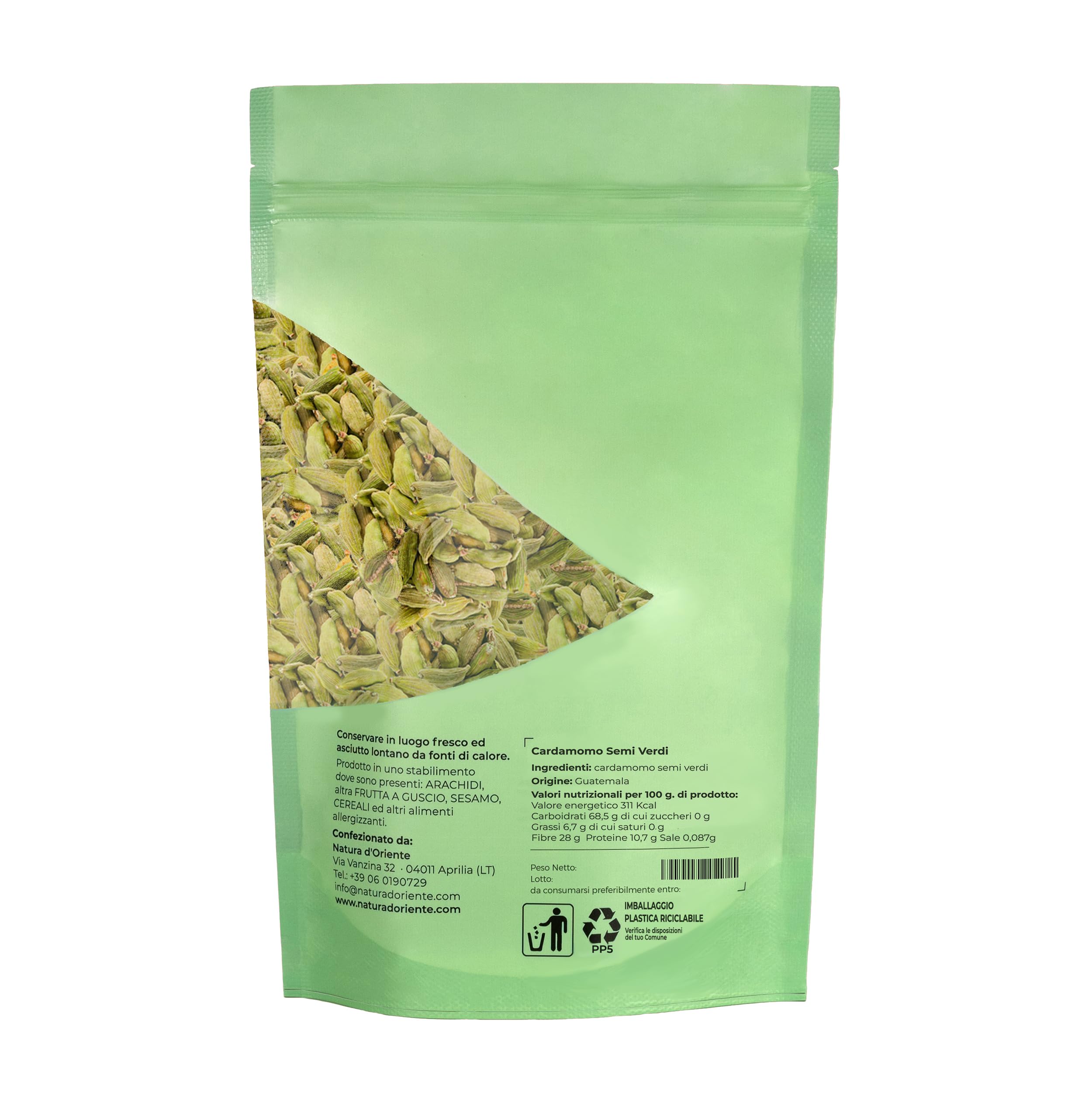 NATURA D'ORIENTE Cardamomo Semi Verdi 200g – Spezia Aromatica Premium dal Profumo Intenso | Ideale per Tisane, Dolci, Piatti Orientali e Bevande Speziate