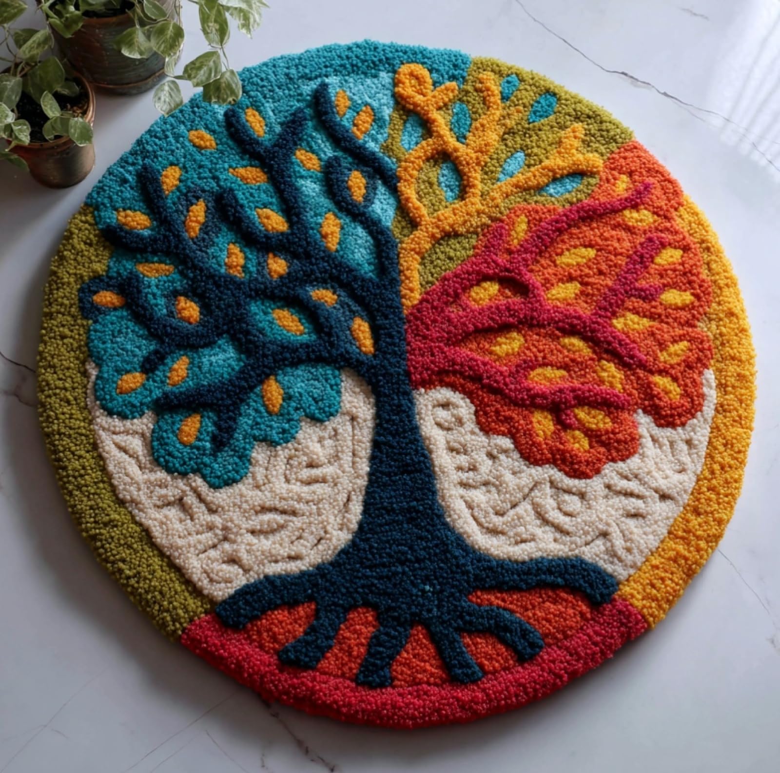 WallustrioaW Latch Hook Rug Kit,Colorful Tree,Carpet Crochet Yarn Kits for Adults,Latch Hook Kits for Adults Colorful Pattern Printed Canvas,50x50cm