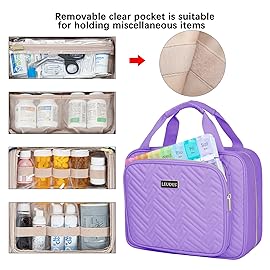 Leudes Travel Pill Bottle Organizer,Medicine Organizer and Storage,Home Medication Bag, Cases,Carrier for Pills,Vitamin,Fish Oil,Supplements for Women and Men (Large, Purple)
