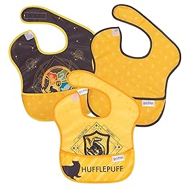 Bumkins Bibs for Girl or Boy, SuperBib Baby and Toddler for 6-24 Months, Essential Must Have for Eating, Feeding, Baby Led Weaning, Mess Saving Waterproof Soft Fabric, 3-pk Harry Potter Hufflepuff