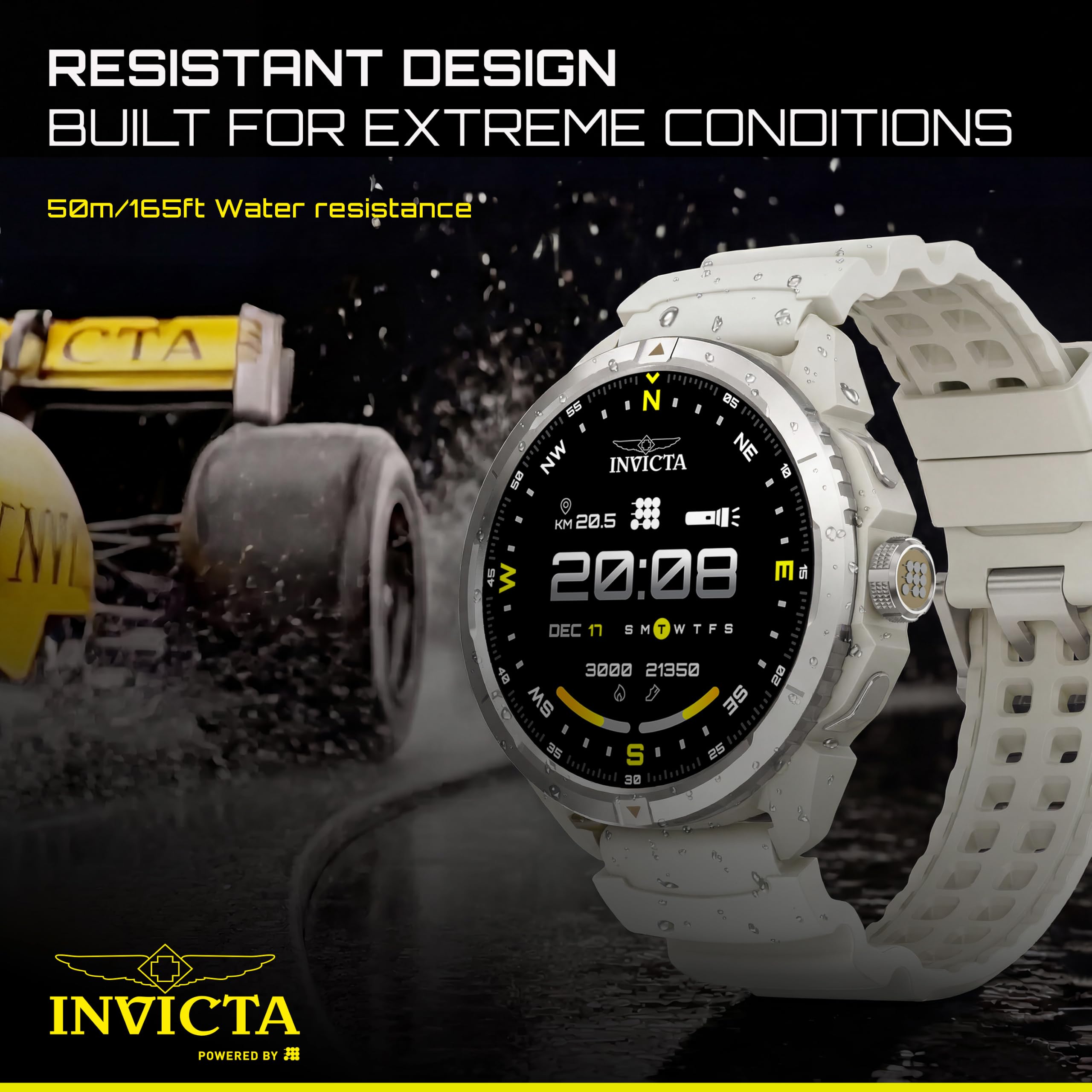 Invicta I-Tech-010 - Reloj Inteligente Digital, Pantalla de 1,48 Pulgadas, Correa de Silicona, Monitor de natación, HR, Bluetooth, Correa Blanca, Caja Negra, Unisex