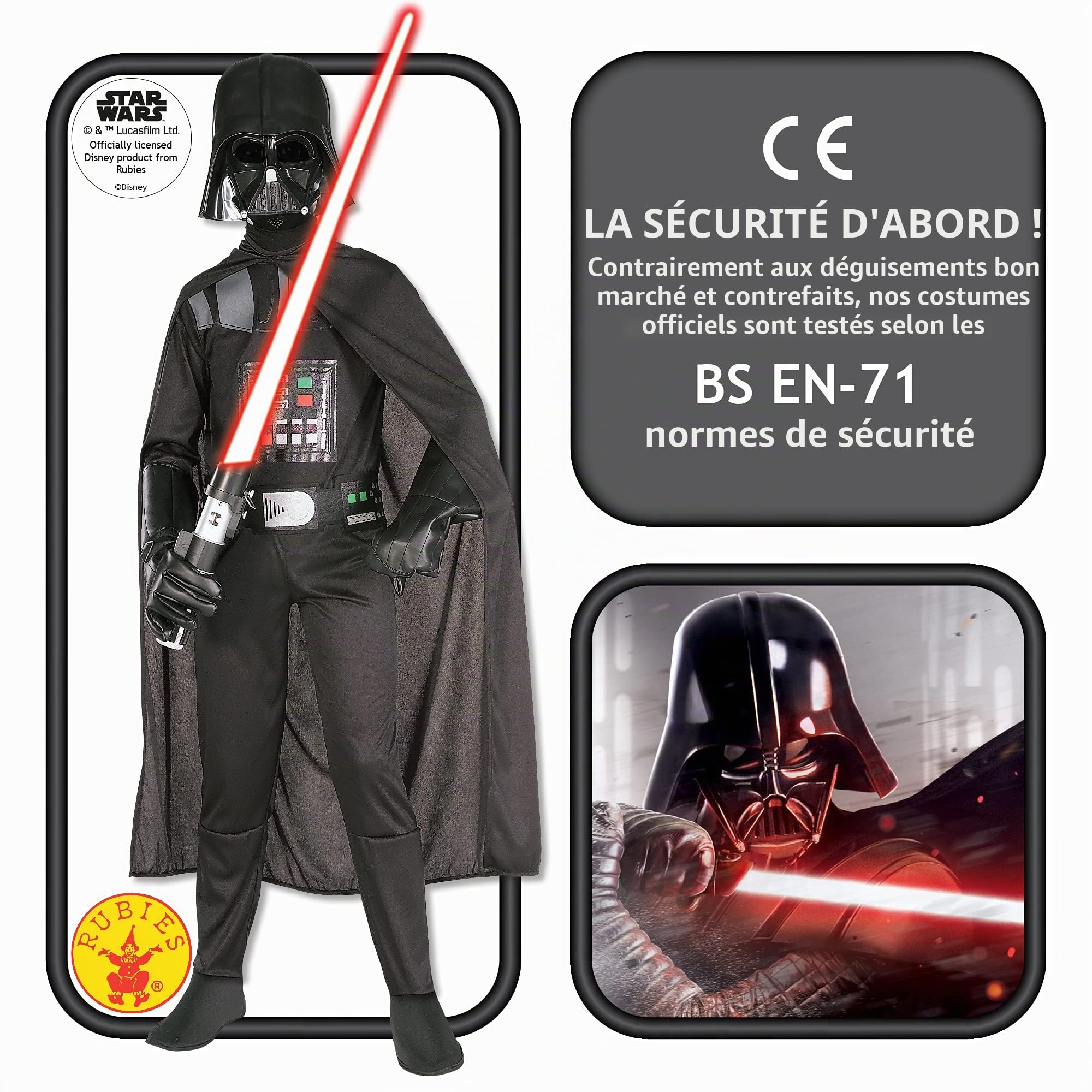 RUBIES - STAR WARS Officiel - Costume Dark Vador - Taille 5 à 8 Ans - Déguisement Officiel Star Wars avec Combinaison, Cape, Masque et Ceinture - Pour Halloween, Carnaval, Cadeau Noël