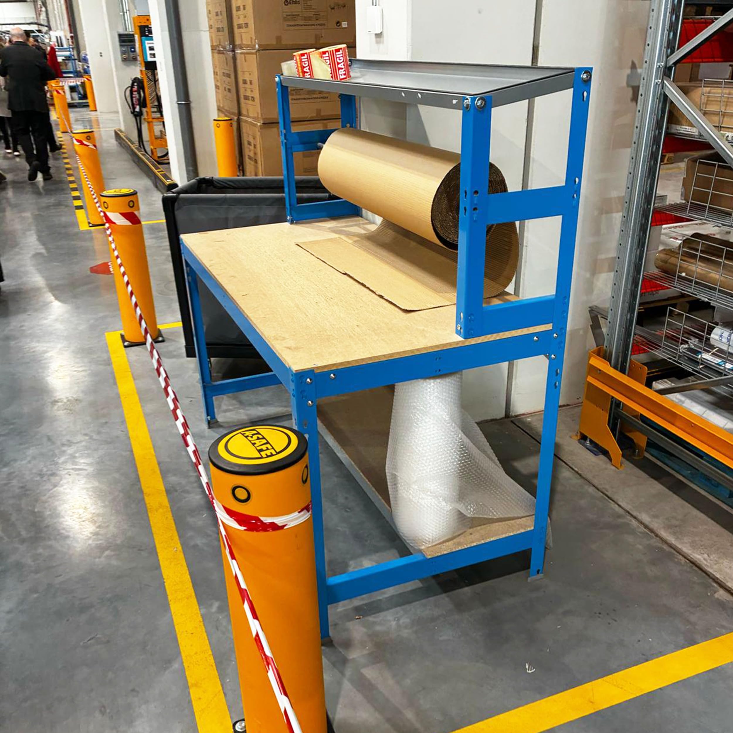 Simon Rack Banco de Trabajo con Porta Rollo 1210x760 mm - BT4 | Porta Rollo, Tablero madera 16 mm, Capacidad Carga 600 kg, Azul , Pintura anticorrosión, Montaje sistema clic
