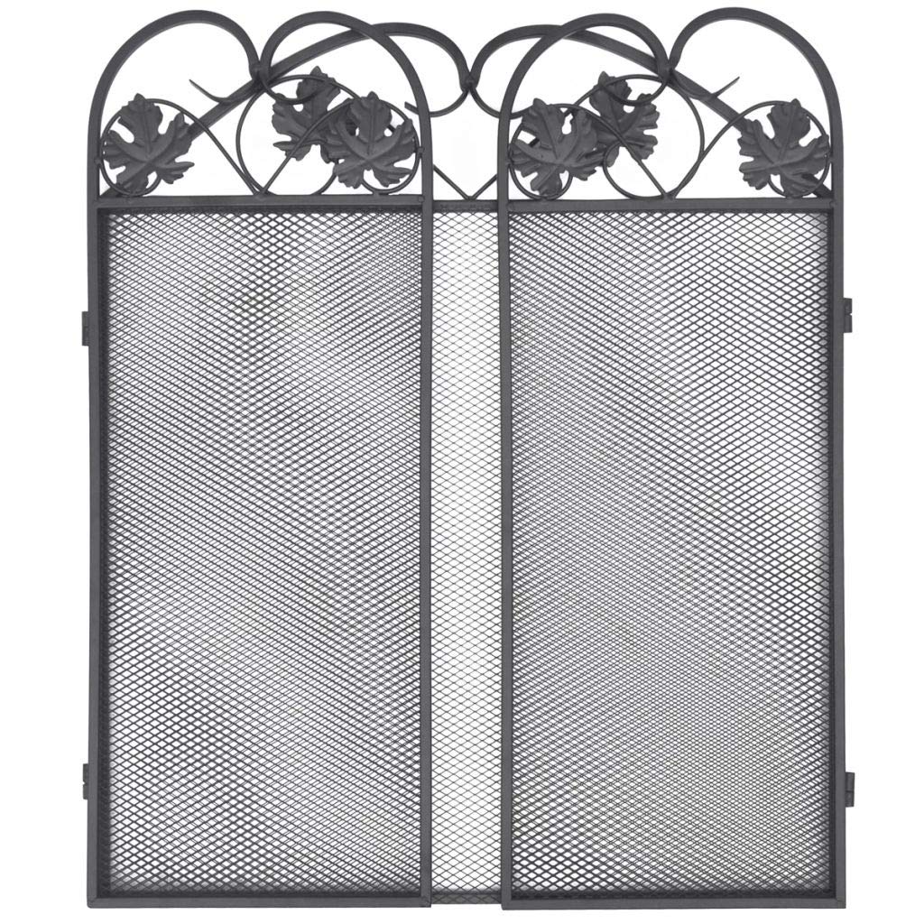 Schermi per Caminetti di Guardia Camino schermo pieghevole nero in ferro battuto in ferro canina camino schermo elegante decorazione della casa di scorrimento Accessori per Caminetti in Rete Decorativ