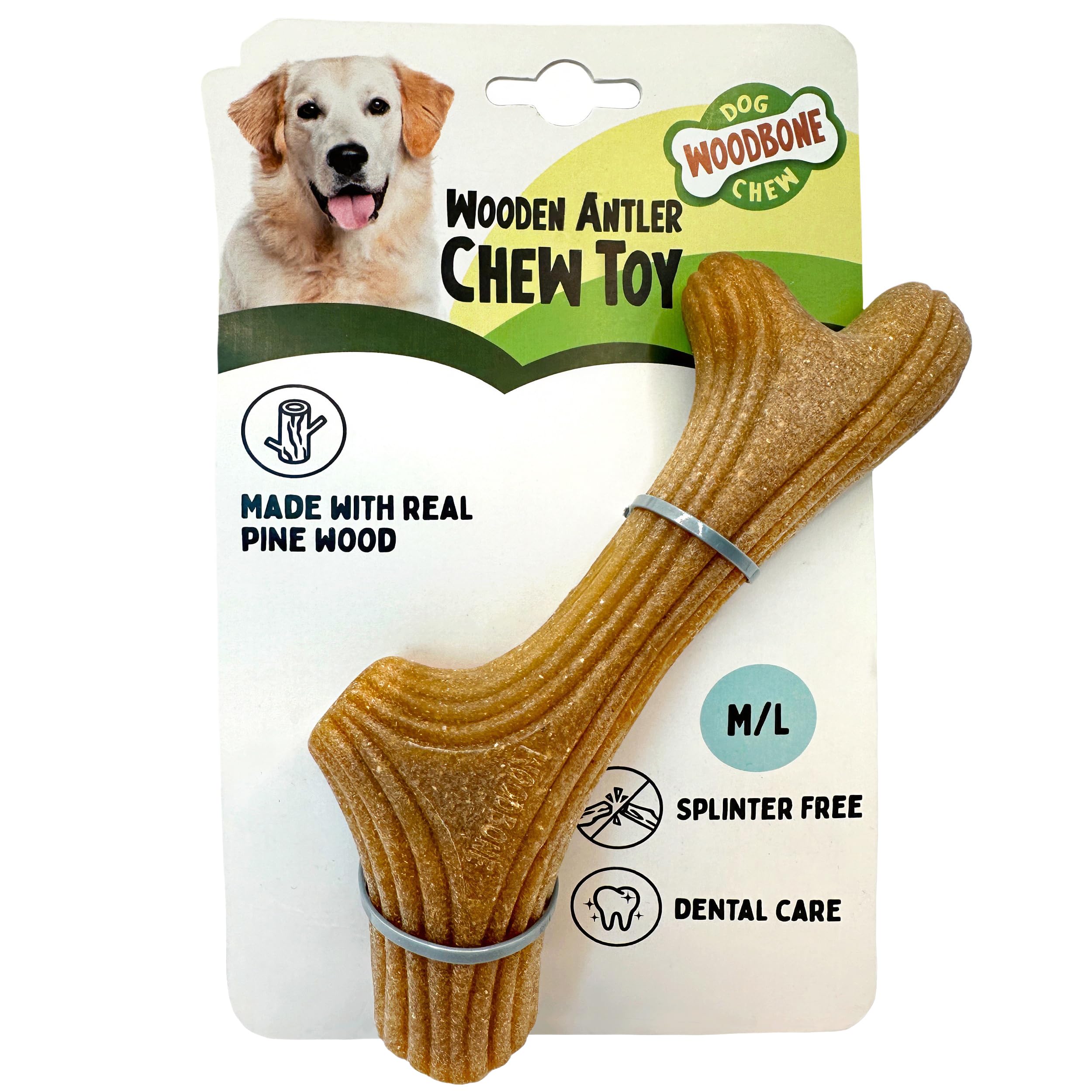 Woodbone Wooden Antler Dog Chew Toy for Medium/Large Dogs - Long Lasting Dental Chewing Toy - Size M/L, Brown
