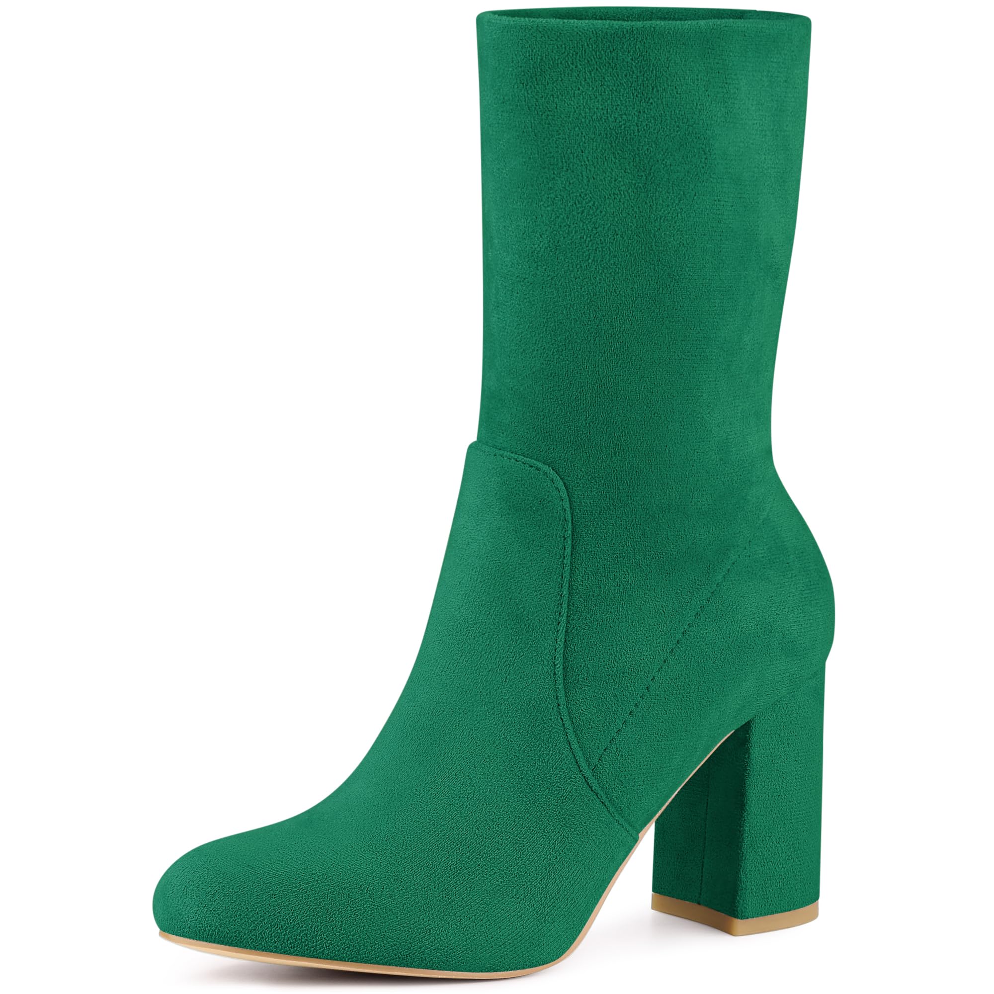 Allegra K Womens Stretch Round Toe Block Heel Sock Ankle Boots