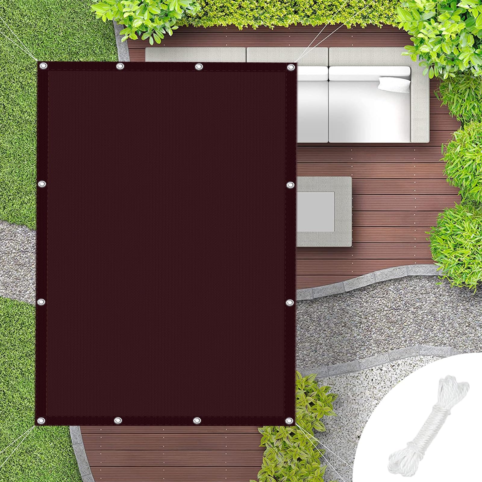 Voile d'ombrage terrasse rectangulaire vin rouge polyester anti-UV vent