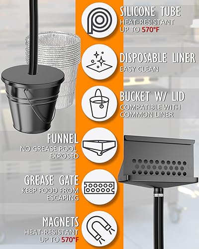 Miniatura 4 de Rear Grease Drainage System for Blackstone Griddle, Equipped with Drip Grease Bucket WLid, Enclosed Grease Catcher Funnel and Grease Trap, 12-Pack