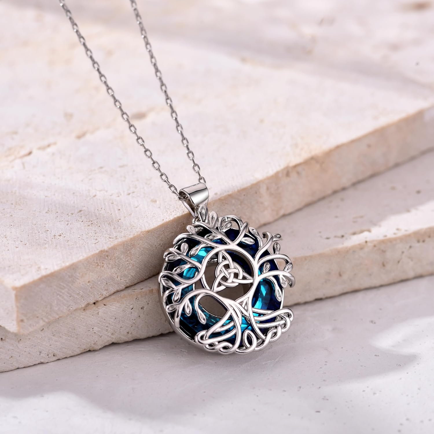 Tree of Life Pendnat Sunflower/Celtic Necklace with Blue Crystal Tree Jewelry Gifts for Women - Image 6