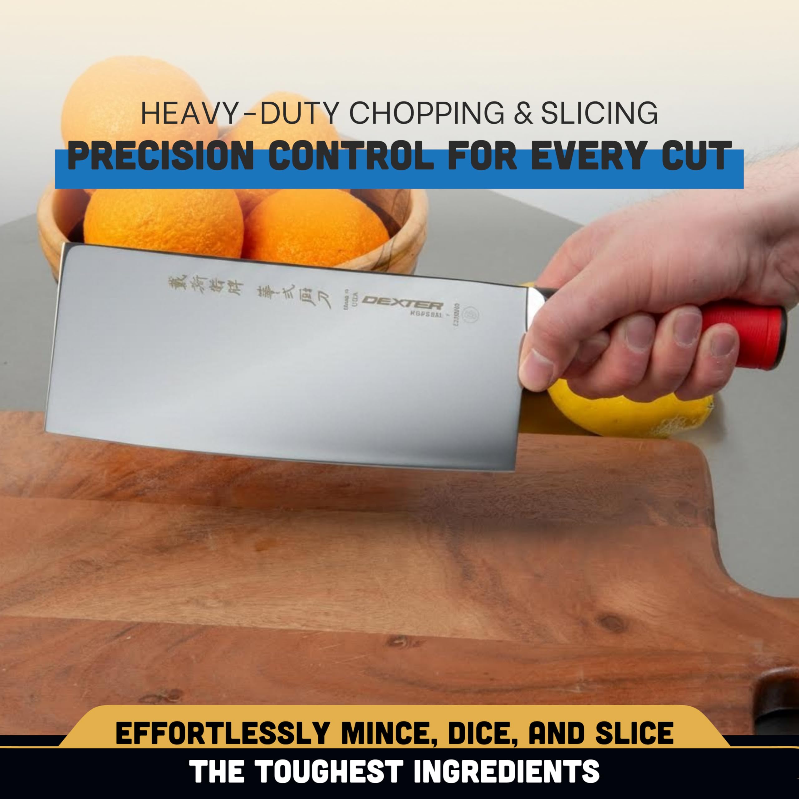 Dexter-Russell 8" x 3¼" Chinese Chef's Knife | SG5888 | High-Carbon Steel Blade | Ergonomic Red SOFGRIP Handle | Stain-Resistant, Slip-Resistant | Professional Quality | Made in USA — Amazon image 4