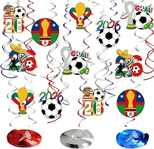 PuffDecoLab 30Pcs World Soccer Tournament Theme Hanging Ceiling Spirals for Soccer Theme Party Decorations Sports Football Ball Fans Birthday Party Decoration Supplie