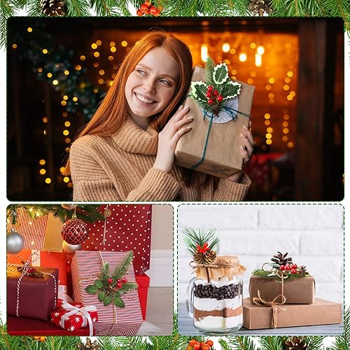 Miniatura 28 de 48 piezas de púas y aerosoles de Navidad para árbol de Navidad, púas florales de acebo rojo bayas en aerosol para manualidades, ramas de pino Bonito
