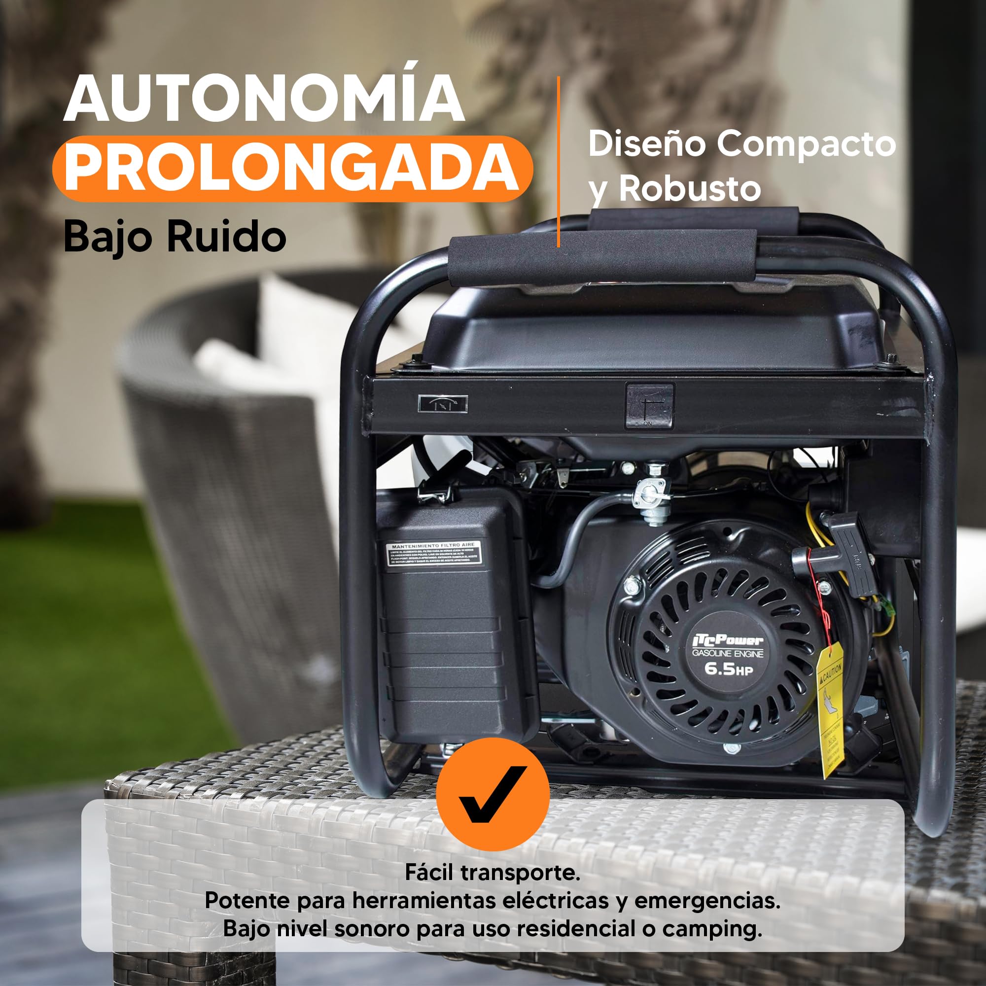 ITCPower Generador Gasolina Silencioso 2,8KW para Emergencias Domésticas - Generador Eléctrico Portátil 230V para Herramientas y Camping - Generador 4 Tiempos con Gran Autonomía y Bajo Ruido