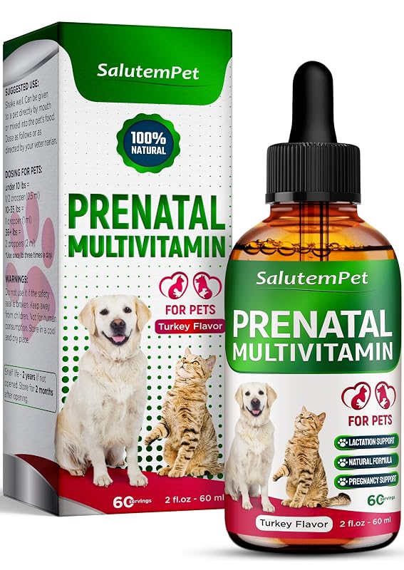 Multivitamínico Líquido Pré-Natal para Cães e Gatos SalutemPet com Vitaminas A, B, C, D3, E e K, Sabor Peru, 56 g
